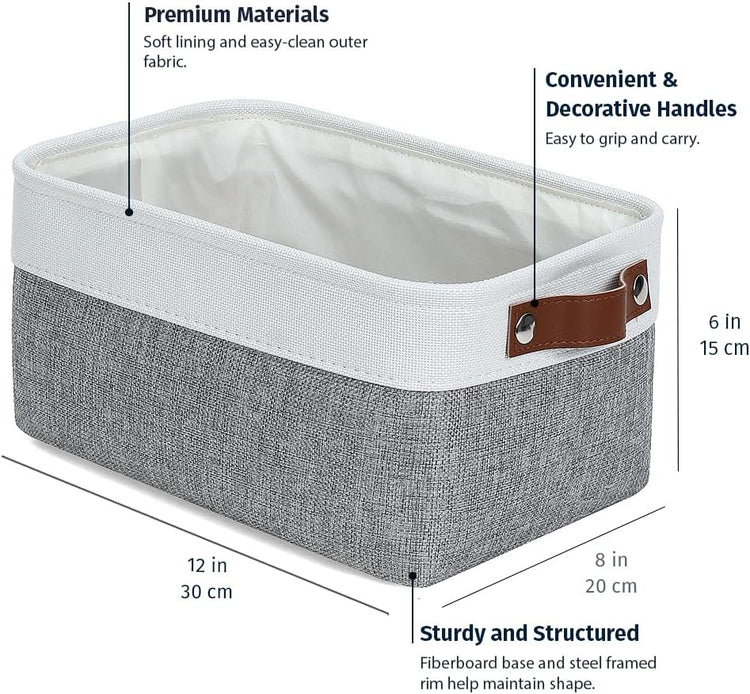 OrganiHaus Small Fabric Storage Bins for Shelves 3 Pack, 12x8in Closet Storage Bins for Shelves, Cloth Baskets for Organizing, Linen Closet Organizers, Fabric Basket, Shelf Organizer Bins Gray/White