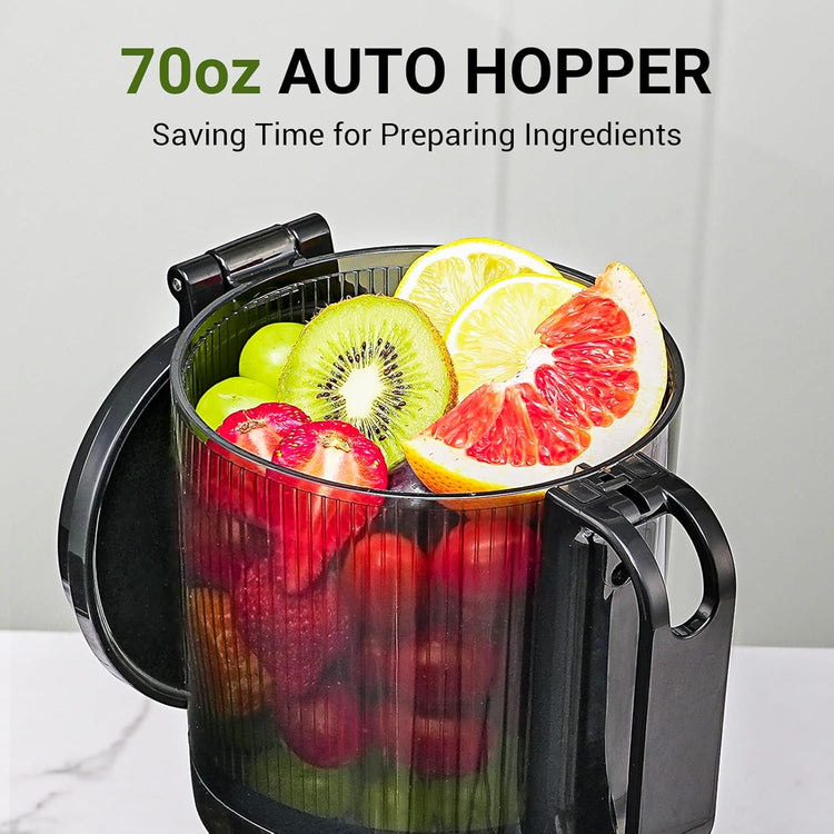 AMZCHEF Juicer Machines, 5.8" Extra Self-Feeding Cold Press Juicer for Whole Vegetable & Fruit, Juice Extractor Machine with Large Auger & Triple Strainers, Easy to Clean, High Juice Yield, Grey