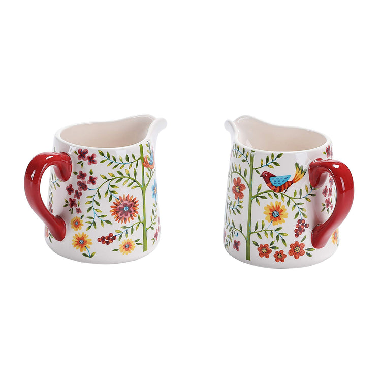 Red Spring Bird Ceramic Sugar and Creamer Set