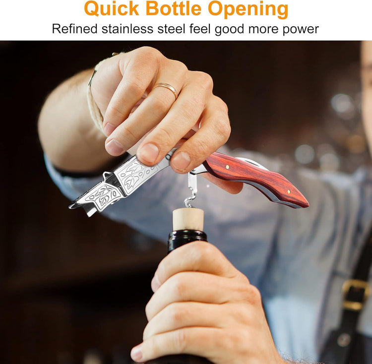 HOOMIL Wine Opener, 3-in-1 Professional Corkscrews for Wine Bottles with Foil Cutter and Cap Remover - Classic Rosewood