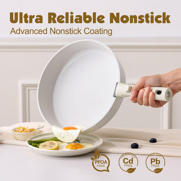 17 Piece Nonstick Detachable Handle Pots and Pans Set White