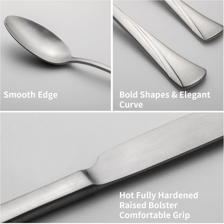 Alata Alice 40-Piece Silverware Set Stainless Steel Flatware Set,Service for 8,Matte Satin Polished Cutlery Set,Dishwasher Safe