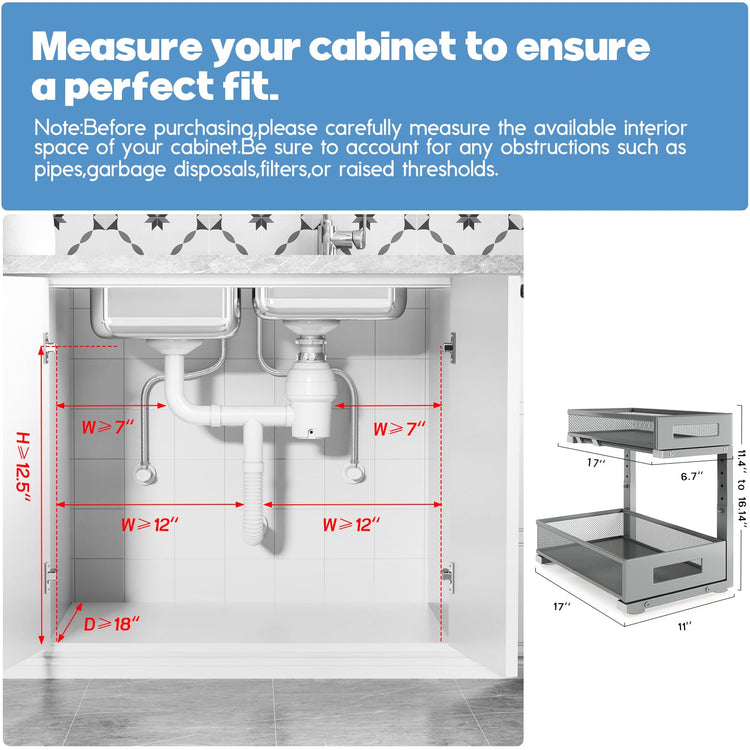 2 Pack 17IN Depth Under Sink Storage Organizer (2 Count)