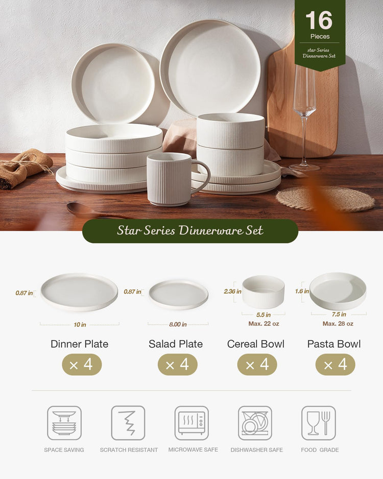 Star Stoneware Dinnerware Sets with Pasta Bowls (16 Count)