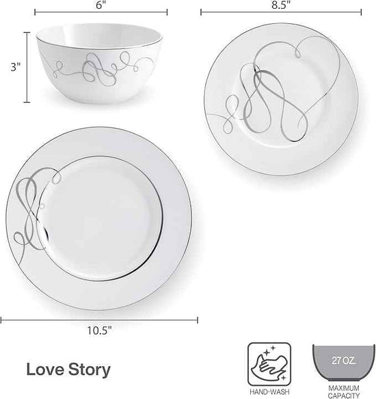 Mikasa Love Story Platinum Banded 24 Piece Dinnerware Set, Service for 8