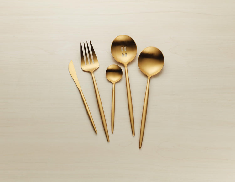 894758 Skandia Zephyr Satin Gold 45 Piece Flatware Set (45 Count)