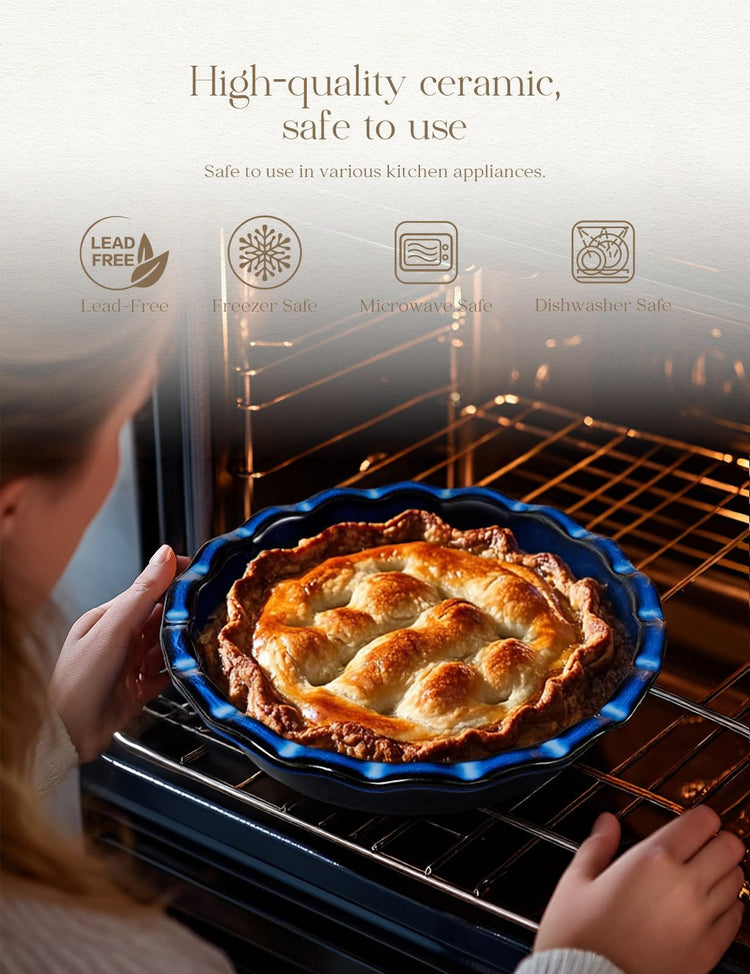 Pie Pan for Baking 9 Inch Ceramic Pie Dish for Apple Pie