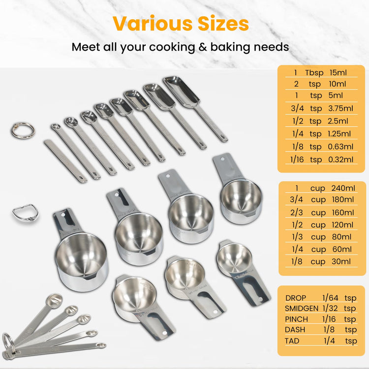 21 Pieces YUNNKEEY Measuring Cups and Spoons Set