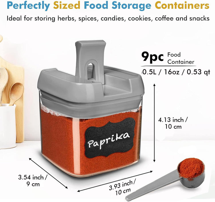 9PC (0.5L, 2.1 Cup, 17oz) Airtight Food Storage Containers + 6 Spoons (9 Count)
