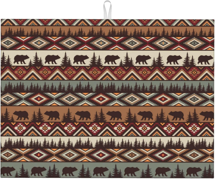 Bear Mountain Microfiber Dish Drying Mat for Kitchen Counter Vintage Rustic Dishes Pad Dish Drainer Rack Mats 18"x24" Absorbent Washable Reusable