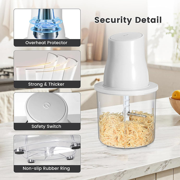 Electric Chicken Shredder, Automatic Food Chopper with Chicken Breast Shredder & Meat Grinder, 2 Sets of Blades for Chicken/Pork/fish/Vegetable/Baby Food (White)