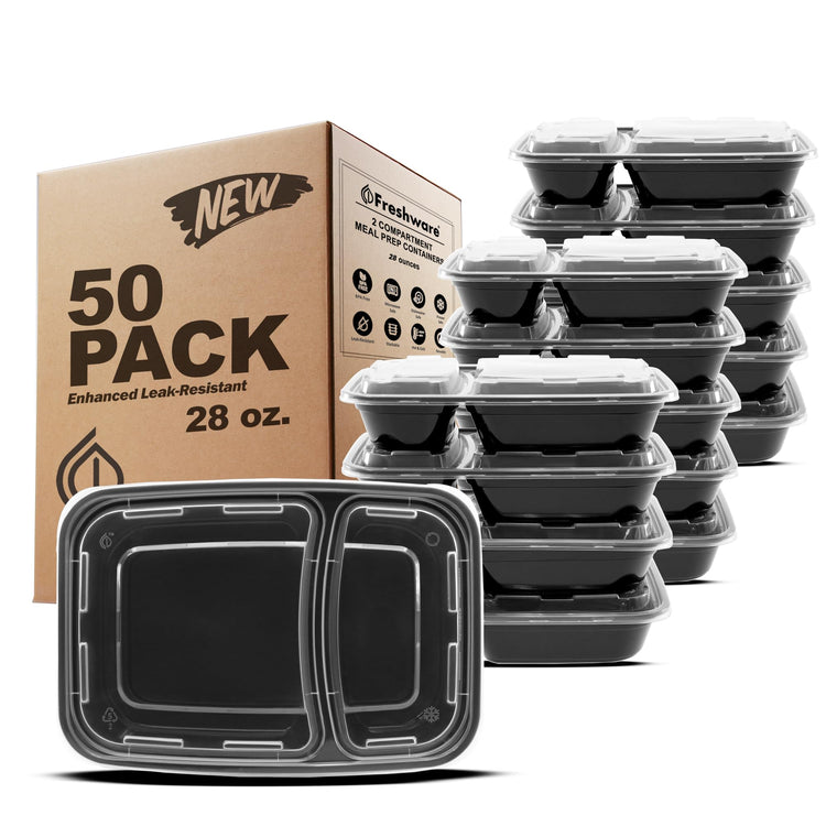 Meal Prep Containers [50 Pack] 2 Compartment with Lids (50 Count)