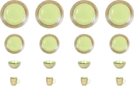 16 Piece Dinnerware Set, Ceramic Plates and Bowls Sets for 4, Microwave and Dishwasher Safe, Handcrafted Tree Bark Series Dish Set, Oak Forest/Dark Green