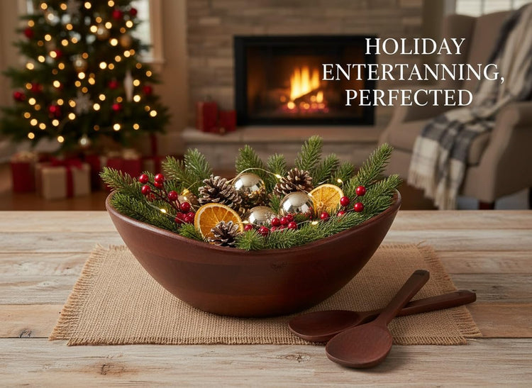 Large Wooden Salad Bowl Set with 2 Serving Utensils (3 Count)
