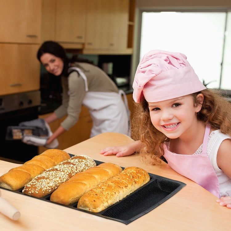 Hot Dog Molds Silicone Bread Forms Non Stick Bakery Trays For Roll Toasting 5 Loaves 12" Sheets