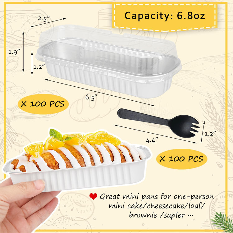 Mini Loaf Cake Pans with Lids 100 Pack (6.8 Fl Oz)