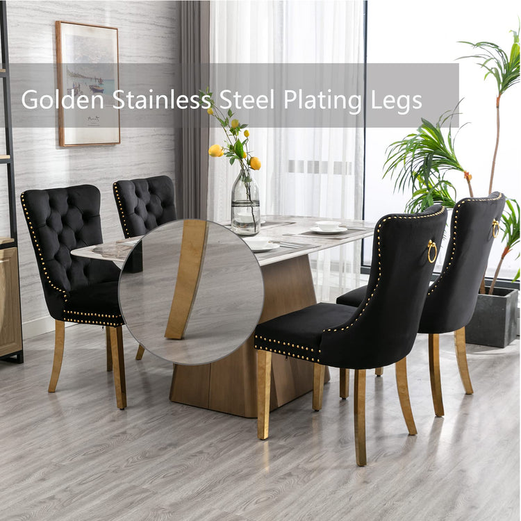 Black and Gold Velvet Dining Chairs Set of 4 (4 Count)