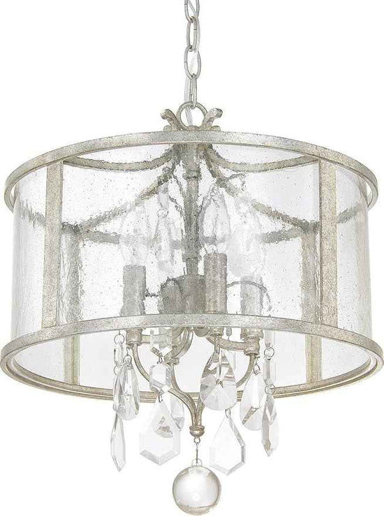 Capital Lighting 9484AS-CR Blakely Luxe K9 Crystal/Water Glass Drum Pendant, 4-Light 240 Total Watts, 17" H x 15" W, Antique Silver
