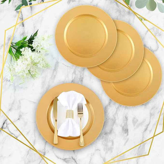 Tanlade 12 Pcs 13 Inch Charger Plates Bulk Round Wedding Chargers Plastic Dinner Plates for Table Setting Wedding Party Decoration (Gold)