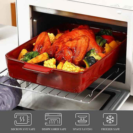 VICRAYS Ceramic Bakeware Set, Porcelain Rectangular Lasagna Pans Casserole Dish Set for Baking, Cooking, Kitchen, Cake Dinner, Banquet and Daily Use, 4 PCS, Cherry Red(9.52"/11.06"/11.77"/14.56")