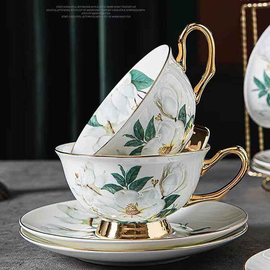 Chinese Bone China Coffee Tea Set, Retro Floral Tea Gift Set, Suitable for Christmas, Father'S Day, Birthday, Halloween Party Gifts (Camellia Tea Set)