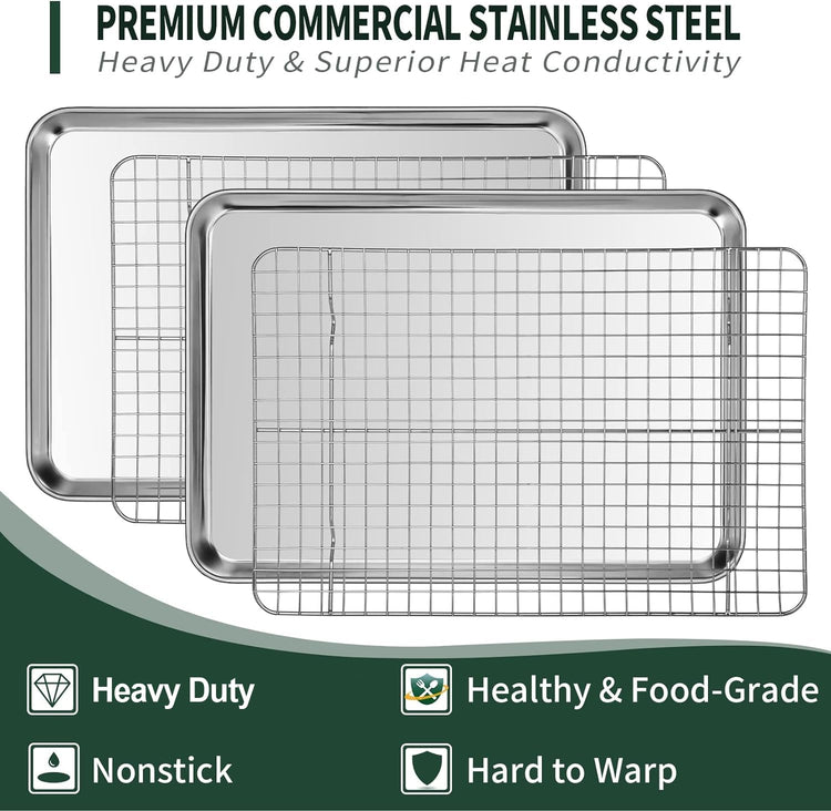 Jelly Roll Pan with Cooling Rack Set [2 Baking Pans + 2 Baking Racks]