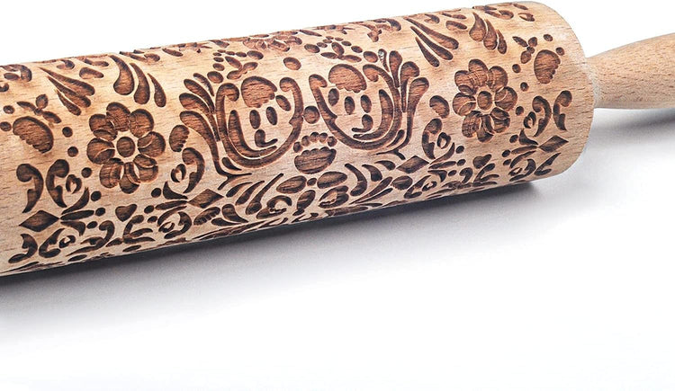 Christmas Wooden Rolling Pin for Baking Engraved Embossing Rolling Pin Cookie Stamps Roller Square Grid Cookies Mold Kitchen Decor Tools for Baking Embossed Cookies