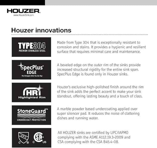 Houzer MH-3200 Medallion Gourmet Series Undermount Stainless Steel Offset Single Bowl Kitchen Sink