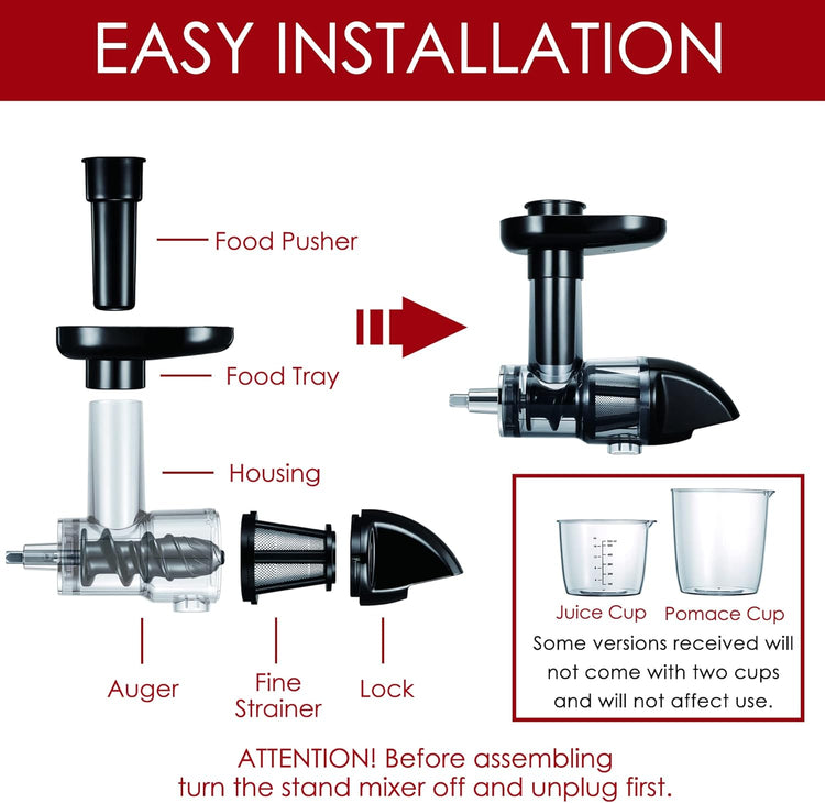 Masticating Juicer Attachment for KitchenAid All Models Stand Mixers, Masticating Juicer, Slow Juicer Attachment for KitchenAid All Models Stand Mixers, Black(Machine/Mixer Not Included)