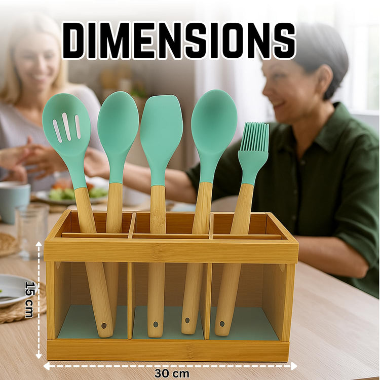 Wooden Utensil Holder Organizer with 6 Compartments