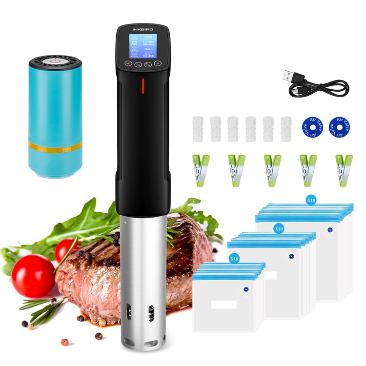 WIFI Sous Vide Cooker Bundle with 30PCS Sous Vied bags and Vacuum Sealer Pump