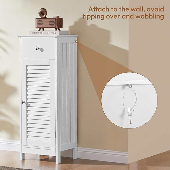 Yaheetech Bathroom Floor Storage Cabinet, Freestanding Side Table Storage Organizer Unit with Drawer and Single Shutter Door, D11.8xW12.6xH34.3 Inches