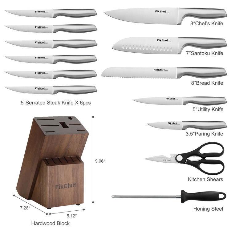 14 Pieces Knife Block Set German Stainless Steel with Sharpener (14 Count)