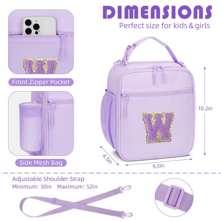 Initial Insulated Lunch Bag for Girls Kids