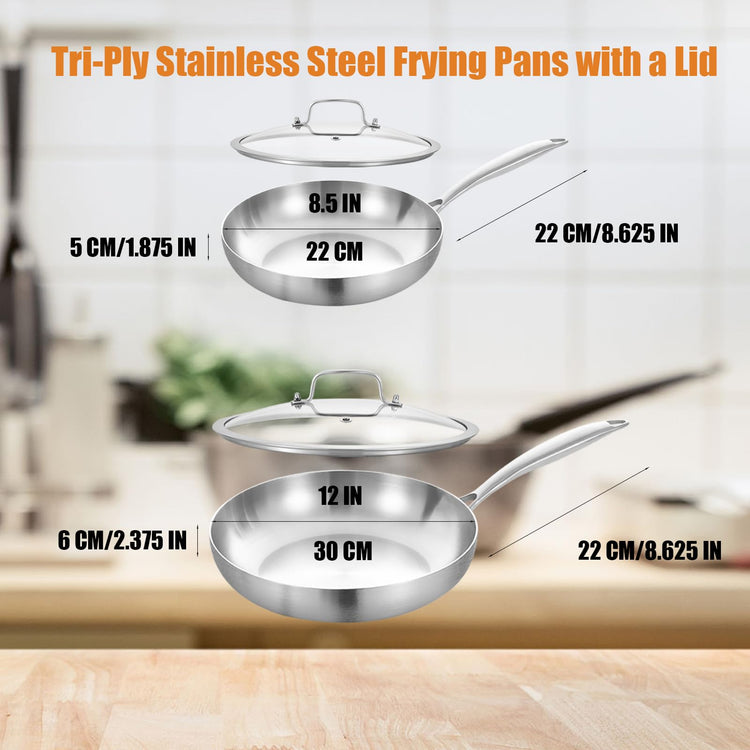 8.5 12 Stainless Steel Pans Set with Lids