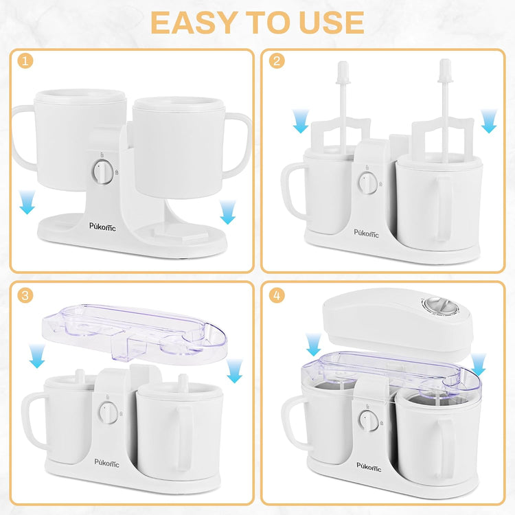 Pukomc Ice Cream Maker Machine for Home Use, with Two Ice Cream Bowls,Simple Operation and Easy to Clean,White