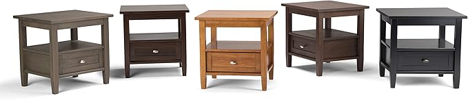 SIMPLIHOME Warm Shaker End Table - 20 inch Wide Solid Wood Side Table in Black, Transitional Accent Table for Living Room or Bedroom with Drawer, Open Shelf and Square Tapered Legs