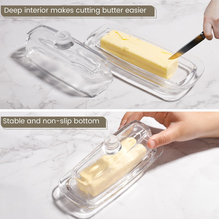 Modern Minimalist Clear Butter Dish with Lid for Countertop