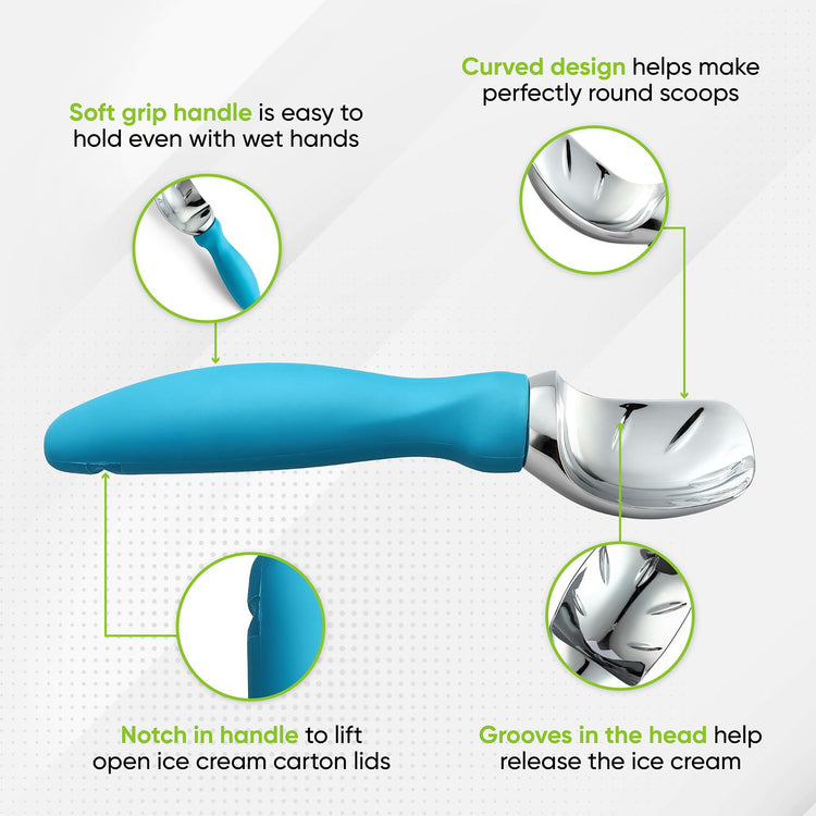 Heavy Duty Metal Ice Cream Scoop with Soft Grip Handle