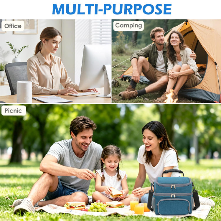 Double Layer Cooler Insulated Lunch Bag Adult Lunch Box Large Tote Bag for Men (2 Count)
