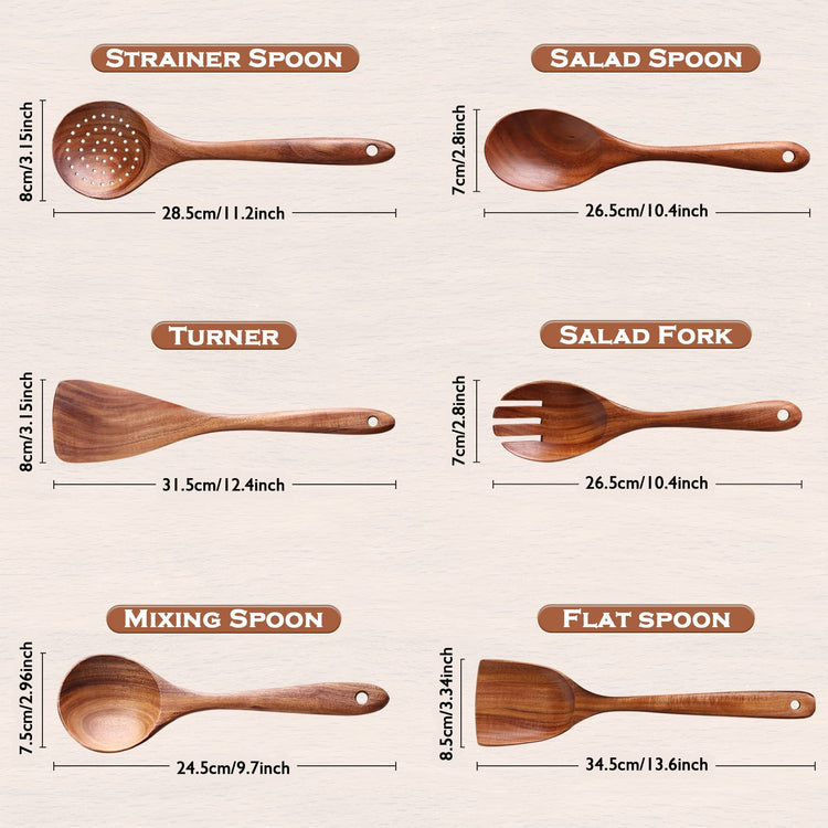 6 Piece Teak Wood Cooking Utensil Set (6 Count)