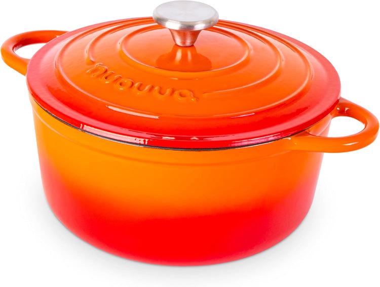 Cast Iron Pot with Lid – Non-Stick Ovenproof Enamelled Casserole Pot, Oven Safe up to 500° F – Sturdy Dutch Oven Cookware – Orange, 5-Quart, 24cm – by Nuovva - Nestoria