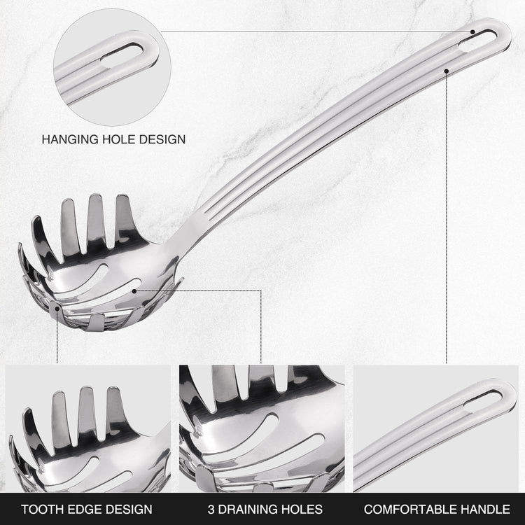 Stainless Steel 9.06 inch Spaghetti Server Spoon with Teeth - Pasta Fork Pasta Server Noodle Spoon Heavy Duty Cooking Utensils Classic Dishwasher Safe