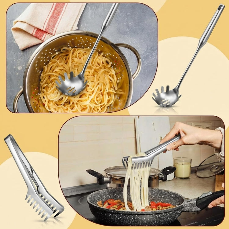 Stainless Steel Spaghetti Spoon and Pasta Tongs Set