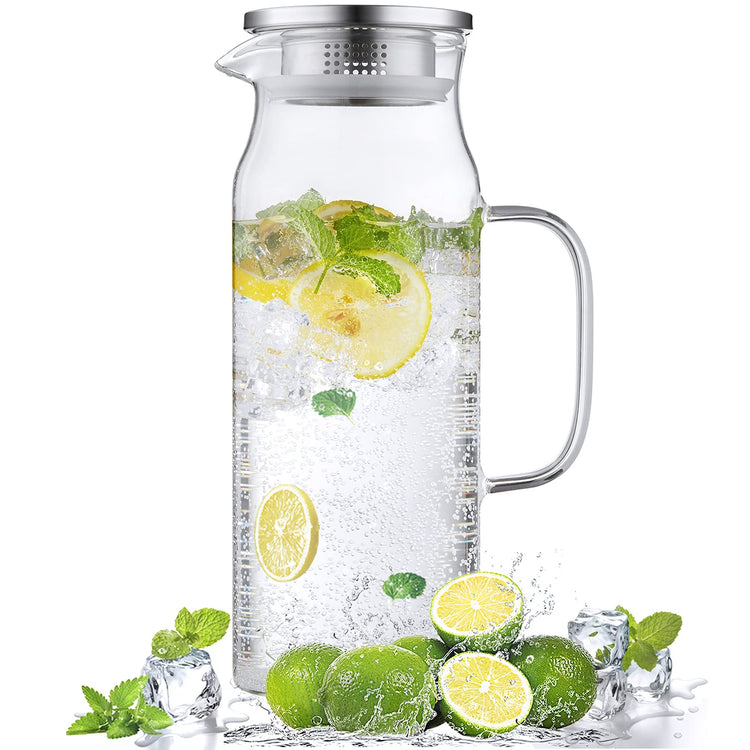 1.6 Liter 54 oz Glass Pitcher with Lid and Handle