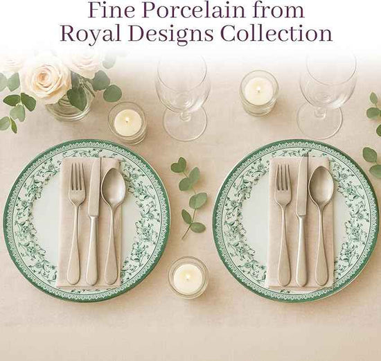 Tudor Royal 12-Piece Round Porcelain Dinnerware Set, Service for 4 - Aster Green Design, Multicolor Floral, Plates Bowls Mugs Dishes, Premium Quality Tableware, Unique Pattern, Glossy