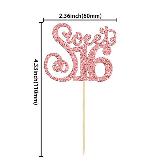 24 Pack 16th Birthday Cupcake Toppers Glitter Sixteen Happy Sweet 16 Cupcake Picks Cheers to 16 Years Old Cupcake Decorations for 16th Birthday Anniversary Party Cake Supplies Rose Gold (24 Count)