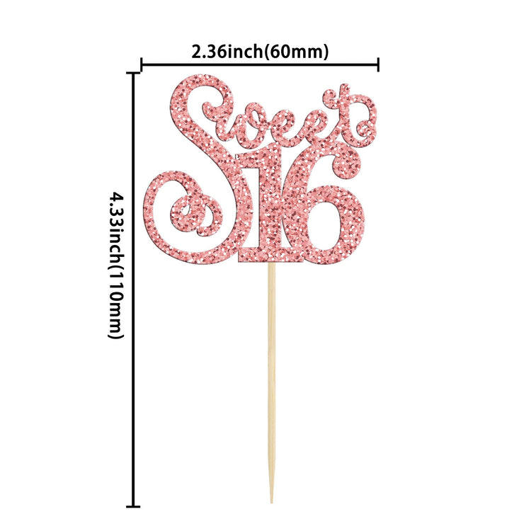24 Pack 16th Birthday Cupcake Toppers Glitter Sixteen Happy Sweet 16 Cupcake Picks Cheers to 16 Years Old Cupcake Decorations for 16th Birthday Anniversary Party Cake Supplies Rose Gold (24 Count)