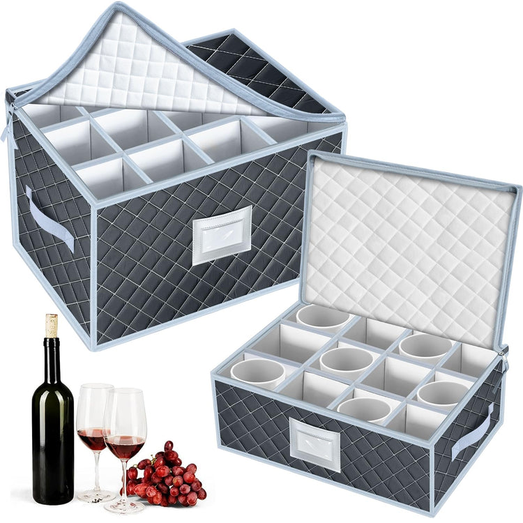 Wine Glass and Mug Storage Box with Dividers (2 Count)