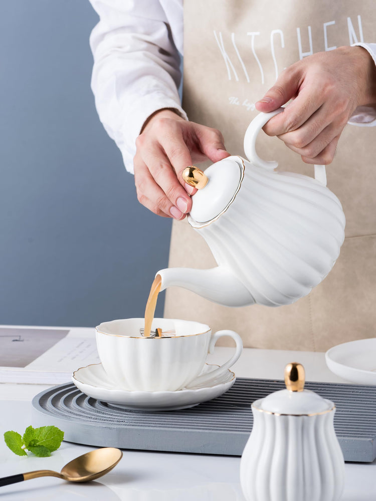 Fine China Pink Teapot and Creamer Sugar Bowl Set